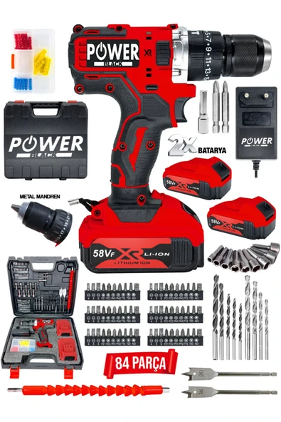 POWER BLACK ULTRA LÜKS 147 PARÇA ÇELİK MANDREL DAREBELİ ÇİFT BATARYALI MATKAP SETİ - Resim 2