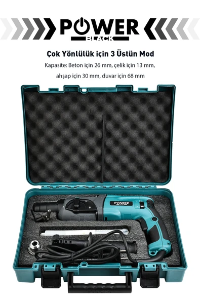 POWER BLACK Profesyonel 850w Darbeli Metal Şanzıman BAKIR SARGI Kırıcı Delici Hilti Matkap - Resim 2