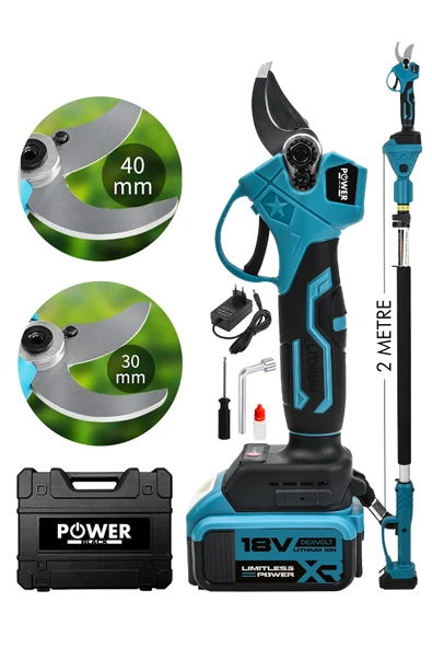 POWER BLACK Germany Teleskopik Şarjlı Ağaç Dal Kesme Budama Makası Extra Performans ürün görseli 1