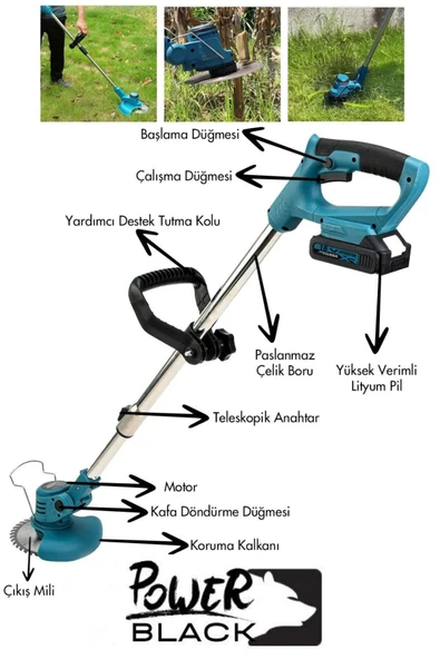 POWER BLACK ULTRA GÜÇLÜ 21 V ŞARJLI TIRPAN XR Li-Ion 21V. 1500mAh (çift akü) Yüksüz Hız: 6000r/min. - Resim 2