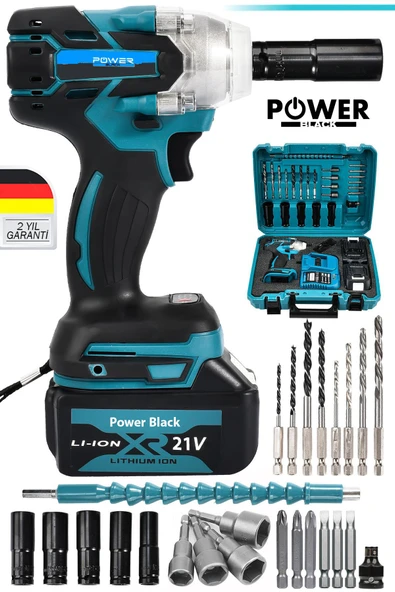 POWER BLACK 21 V 1.5 Ah Professional Somun Sökme Şarjlı Darbeli Matkap Vidalama Set - Resim 2