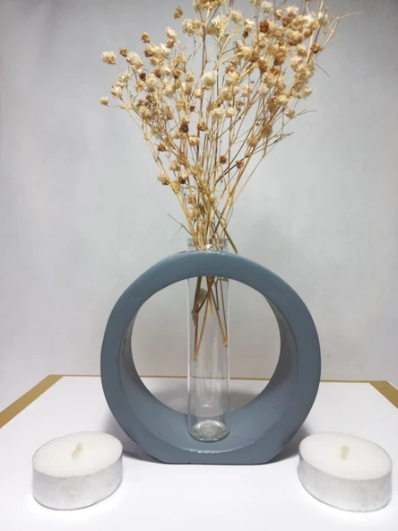 Dekoratif Vazo, Cam Tüplü,  ( Yuvarlak Model ) Gri aksesuar - Resim 5