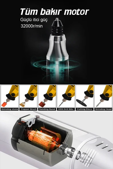 POWER BLACK Gravür Hobi Taşlama Seti - Çantalı 211 Parça - 6 Kademeli POWERBLACK - Resim 3