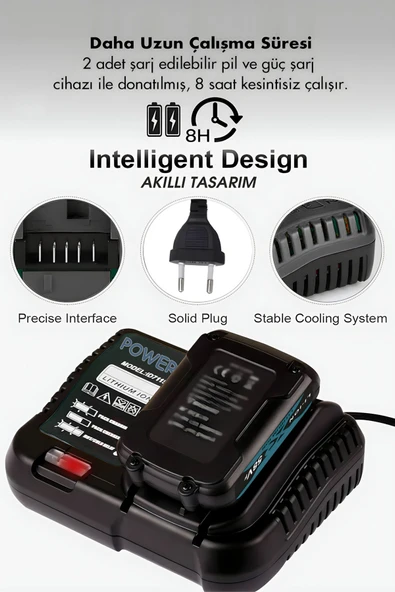 POWER BLACK 3 Lü Set Torklu Vidalama Somun Sıkma Şarjlı Matkap 2-26mm Şarjlı Taşlama 125mm - Resim 3