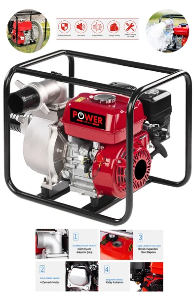 POWER BLACK Germant Yüksek Basınc 3 Inc Yakıt Cimrisi 6.5 Hp Benzinli Su Motoru 30 Metre Dik Basınç ürün görseli 1
