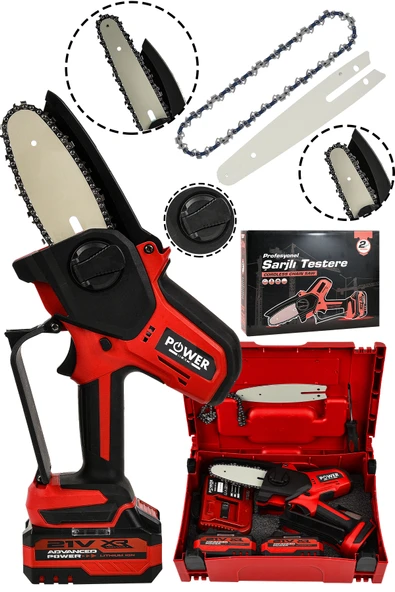 POWER BLACK Power Kömürsüz Motor Şarjlı El Testeresi Ağaç Odun Dal Kesme Budama ÇİFT PALA CİFT KAMA ürün görseli 1