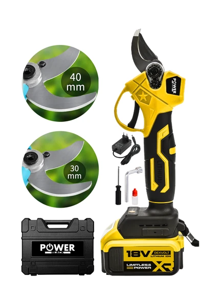POWER BLACK GERMANY Ultra Lüks Professional Çift Akülü Dijital Şarjlı Budama Makası ürün görseli 1