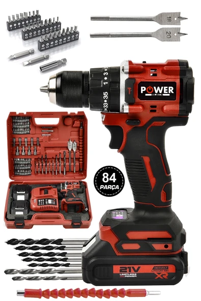 POWER BLACK KÖMÜRÜSZ DARBELİ KIRMIZI 82 PARÇA HEDİYELİ ÇİFT AKÜLÜ ÇELİK KAFA ürün görseli 1