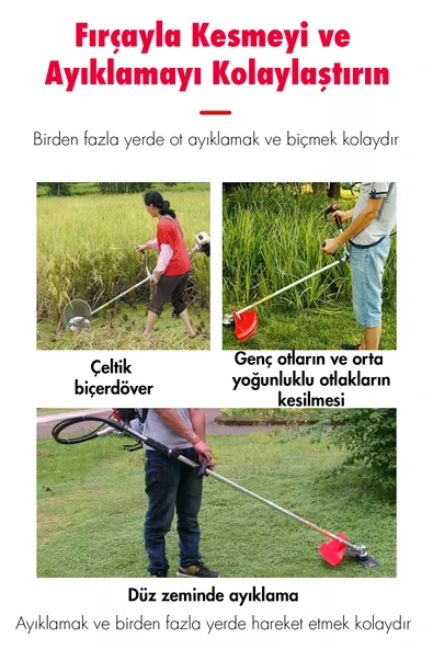 POWER BLACK GERMAN 11000rpm 5.9 Hp Sırt Tipi Benzinli Motorlu Ot Çalı Çim Biçme Tırpanı - Resim 2