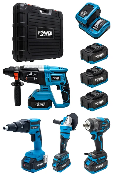 POWER BLACK itali 58 vf 3 ah kömürsüz 4 lü set somun sökme matkap avuç taşlama hilti - Resim 2