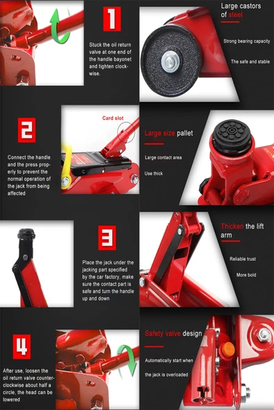 POWER BLACK 2 Yıl Germany 2 Ton Arabalı Tekerlekli Hidrolik Timsah Kriko Kutulu ÇANTALI POWERBLACK Makine Kriko - Resim 3