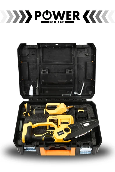 POWER BLACK GERMANY 2'li Set Çift Akülü Bağ Makası ve Budama Testeresi Makinesi Sarı - Resim 2