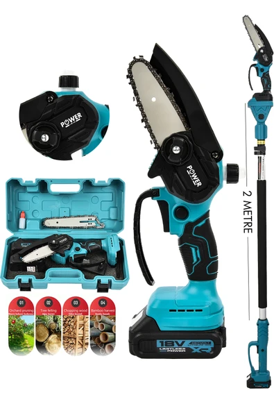 POWER BLACK OTOMATİK YAĞLAMALI YAĞ HAZNELİ 2 METRE TELESKOBİK SET TESTERE ÇİFT PALA ÇİFT ZİNCİR ürün görseli 1