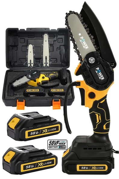 POWER BLACK Extra Güçlü Çift Bataryalı Şarjlı Ağaç Odun Dal Budama Testeresi Sarı ürün görseli 1
