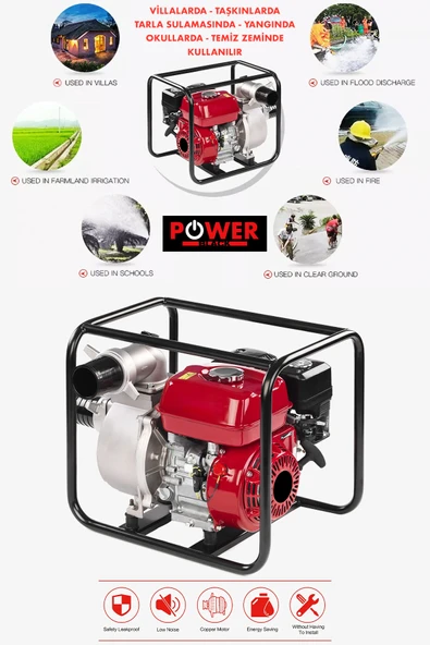 POWER BLACK Germant Yüksek Basınc 3 Inc Yakıt Cimrisi 6.5 Hp Benzinli Su Motoru 30 Metre Dik Basınç - Resim 2
