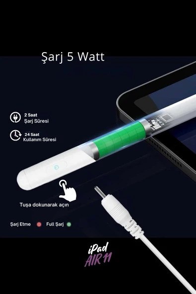 iPad AIR M3 Çipli A3267 A3269 2025 Uyumlu Avuç İçi Algılamayan Dokunmatik Yazım ve Çizim Kalemi - Resim 5