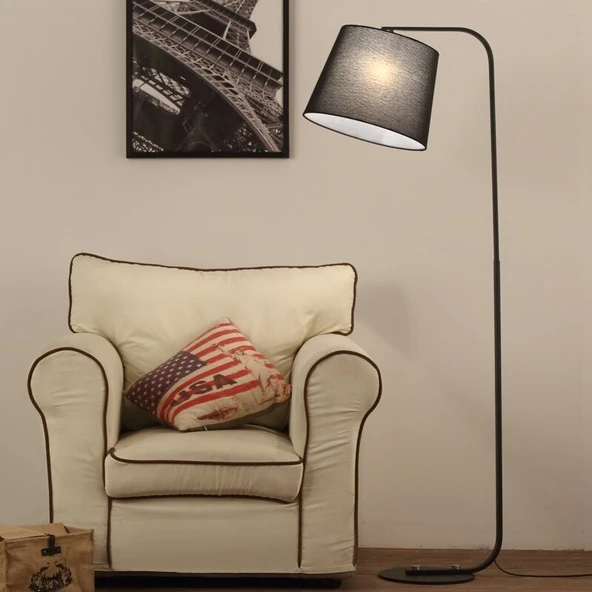 RİOLİGHT 1RETRO RUSTİK SİYAH HAREKETLİ KUMAŞ BAŞLIK METAL LAMBADER KÖŞE LAMBASI ürün görseli 1