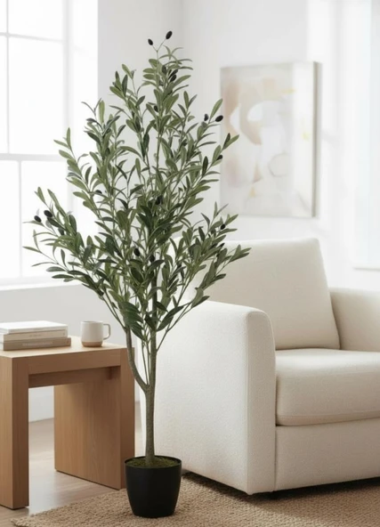 Yapay Zeytin Ağacı 120cm Doğal Görünümlü Yapay Ağaç Siyah Saksıda - Resim 5