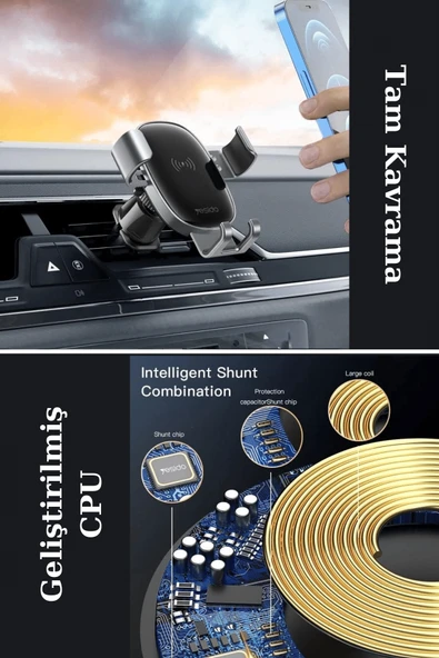 C123 15W Kablosuz Şarjlı Çift Tabanlı Araç Telefon Tutucu - Resim 5