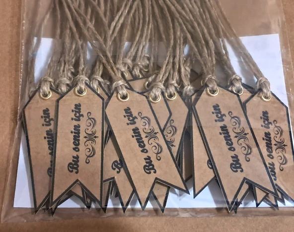 Pratikbox Kraft 300gr Kağıt etiket/Bu senin için / etiketi 2,5x7cm/Jüt ipli / 30adet - Resim 5