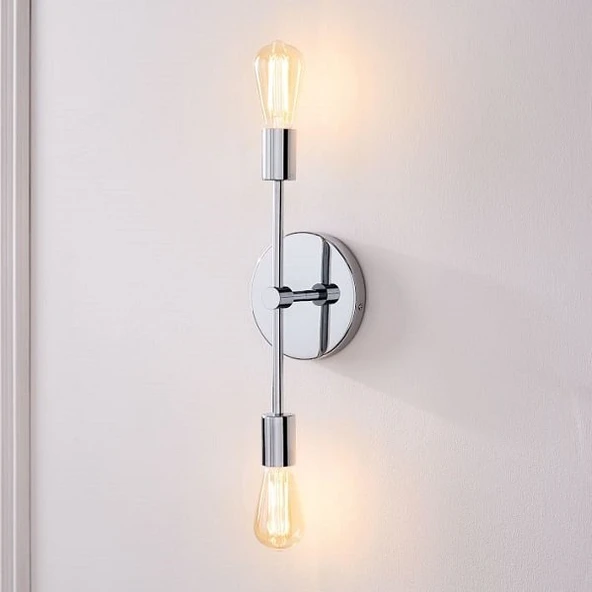 RİOLİGHT RETRO İKİLİ KROM METAL DUVAR APLİK - Resim 2
