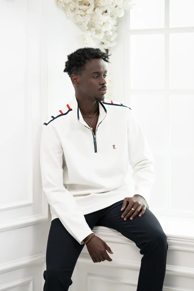 Regular Fit Dik Yaka Yarım Fermuarlı Biyeli Pamuklu Sweatshirt - Resim 2