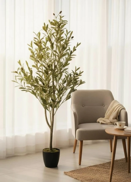 Yapay Zeytin Ağacı 120cm Doğal Görünümlü Yapay Ağaç Siyah Saksıda - Resim 8