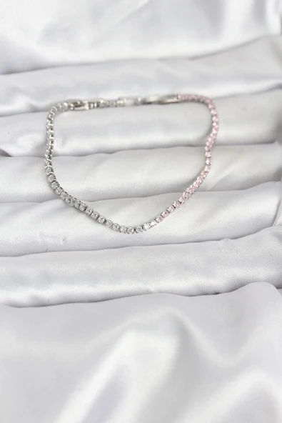 Pembe ve Beyaz Zirkon Taşlı Gümüş Renk Su Yolu Kadın Bileklik - TJ-BB8149 ürün görseli 1