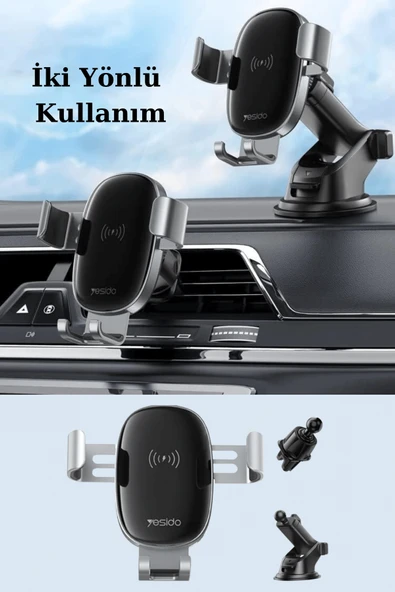 C123 15W Kablosuz Şarjlı Çift Tabanlı Araç Telefon Tutucu - Resim 2