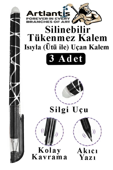 Siyah Silinebilir Tükenmez Kalem 3 Adet BIA Silinebilir Jel Pilot Kalem Mürekkepli Kolay Silinebilir Kumaş Kalemi ürün görseli 1