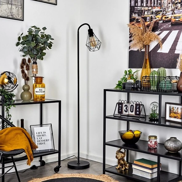 RİOLİGHT RETRO SİYAH KAFES METAL LAMBADER KÖŞE LAMBASI - Resim 2