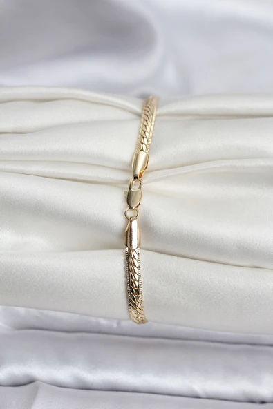 14K Gold Renk Kaplama Lazer Ezme Zincir Model CM Kadın Bileklik - TJ-BB8130 - Resim 2