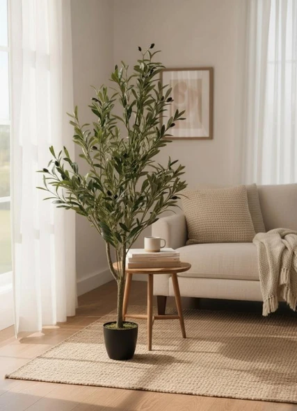 Yapay Zeytin Ağacı 120cm Doğal Görünümlü Yapay Ağaç Siyah Saksıda - Resim 7