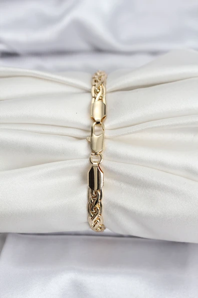 14K Gold Renk Kaplama Lazer Zincir Model CM Kadın Bileklik - TJ-BB8125 - Resim 2