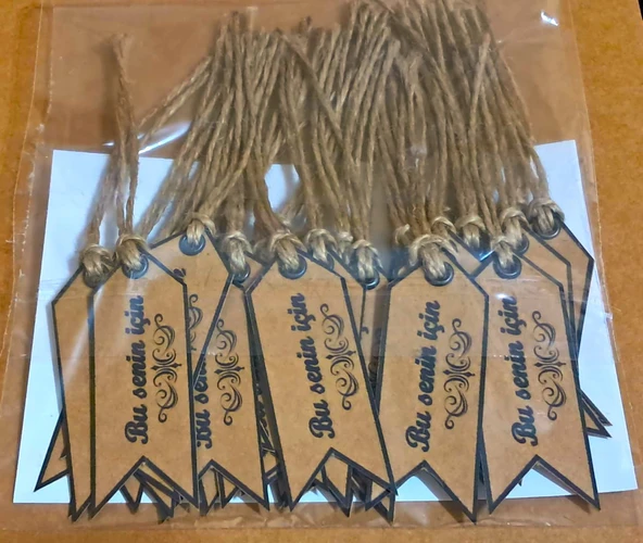 Pratikbox Kraft 300gr Kağıt etiket/Bu senin için / etiketi 2,5x7cm/Jüt ipli / 60 adet - Resim 5