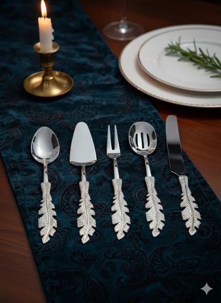 Ersan Home Tüy Model Gümüş 5Li Pasta Sunum ve Servis Seti ürün görseli 1