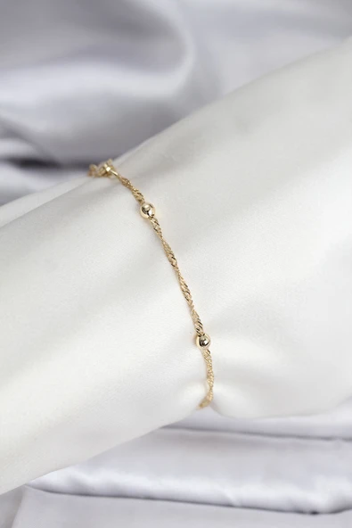 14K Gold Renk Kaplama Topçuklu Model CM Kadın Bileklik - TJ-BB8138 ürün görseli 1