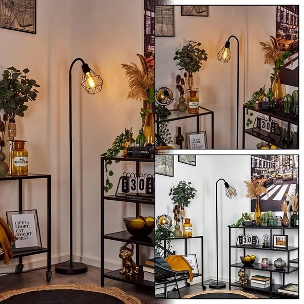 RİOLİGHT RETRO SİYAH KAFES METAL LAMBADER KÖŞE LAMBASI ürün görseli 1