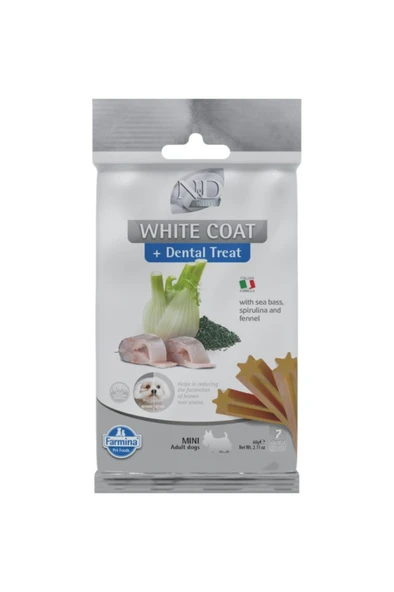 N&D TREAT ND BEYAZ KÖPEK DİŞ SAĞLIĞI ÖDÜLÜ WHİTE DOG SEA BASS FENN MINI 7 STICKS ürün görseli 1