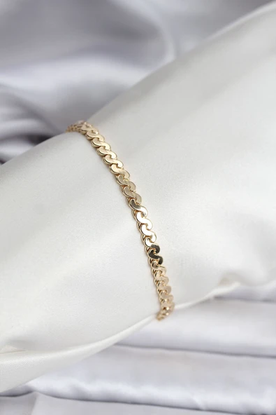 14K Gold Renk Kaplama Ezme Yılan Zincir Model CM Kadın Bileklik - TJ-BB8133 ürün görseli 1