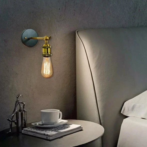 RİOLİGHT RETRO,VİNTAGE,RUSTİK ESKİTME DUYLU 1XE27 DUYLU METAL YATAK BAŞI APLİK ürün görseli 1