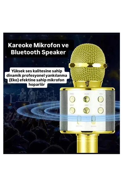 Türkçe Seslendirme Karaoke Mikrofonu Bluetooth Mikrofon Bluetooth Speaker Hoparlör Aux-Tf-Usb Giriş - Resim 4