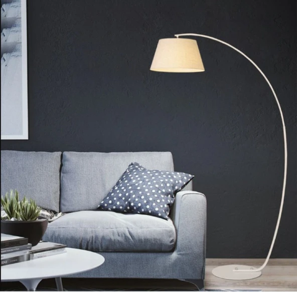 RİOLİGHT RETRO,RUSTİK,VİNTAGE2 HAREKETLİ KREM KUMAŞ BAŞLIK BEYAZ METAL GÖVDE LAMBADER KÖŞE LAMBASI ürün görseli 1