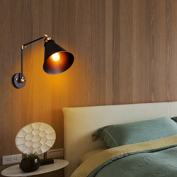 RİOLİGHT RETRO,RUSTİK,VİNTAGE SİYAH 1XE27 DUYLU MAFSALLI HAREKETLİ BAŞLIK METAL AKROBAT DUVAR APLİK ürün görseli 1