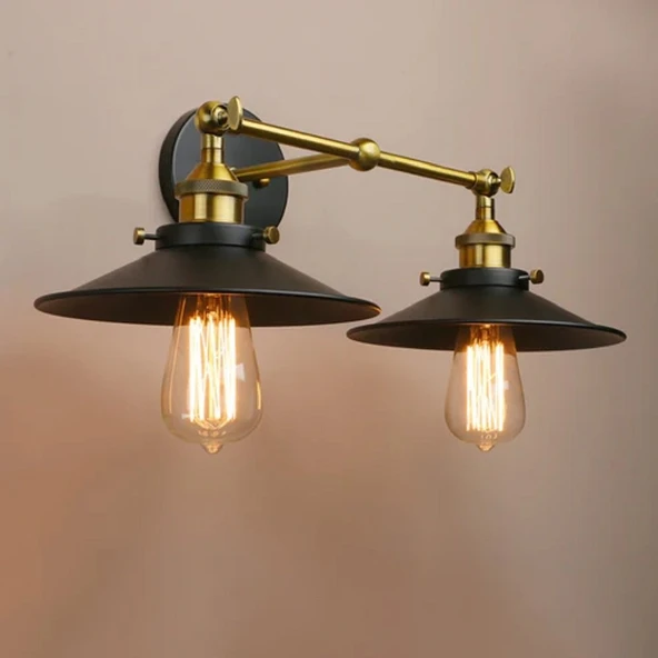 RİOLİGHT VİNTAGE,RETRO,RUSTİK MAFSALLI MATT ALTIN KAPLAMA 2XE27 SİYAH METAL APLİK ŞAPKA ÇAP:23CM ürün görseli 1