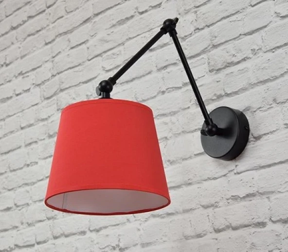 RİOLİGHT RETRO,RUSTİK KIRMIZI HAREKETLİ KUMAŞ BAŞLIK SİYAH ÜÇ MAFSALLI METAL GÖVDE AKROBAT APLİK ürün görseli 1