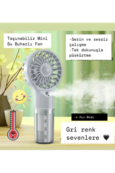 El Tipi Sulu Buharlı Fan Şarjlı Vantilatör Mini Masaüstü El Fan Taşınabilir 4 Kademeli Usb Pervane ürün görseli 1