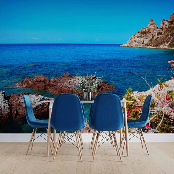 Deniz ve Tepe Manzaralı Duvar Kağıdı Baskı - Resim 5