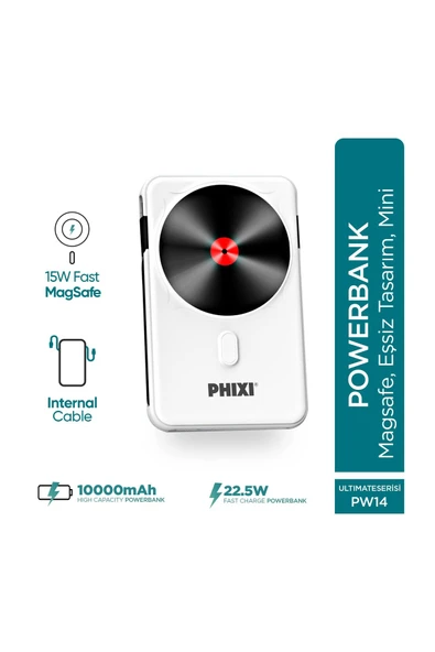 Force PW14 10000mAh 22.5W Kendinden Kablolu MagSafe Powerbank - Kablosuz Mini Şarj Cihazı - 1 ürün görseli 1