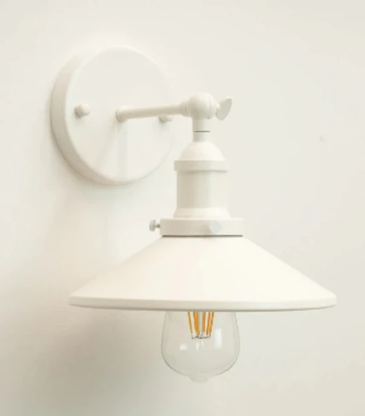 RİOLİGHT RETRO,RUSTİK 2,VİNTAGE BEYAZ 1XE27 DUYLU METAL DUVAR APLİK ŞAPKA ÇAPI:23CM - Resim 2